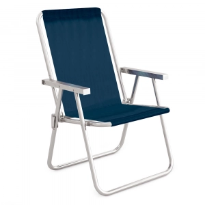 Cadeira de Praia Alta +Conforto Alumínio Tela Sannet Azul Marinho - Mor