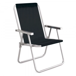 Cadeira Praia Alta +Conforto Alumínio Tecido Sannet Preto - Mor