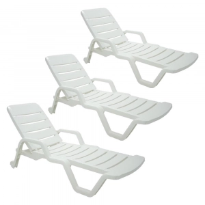Kit Promocional 3X Cadeira Espreguiçadeira em Plástico Branco Leblon - Tramontina