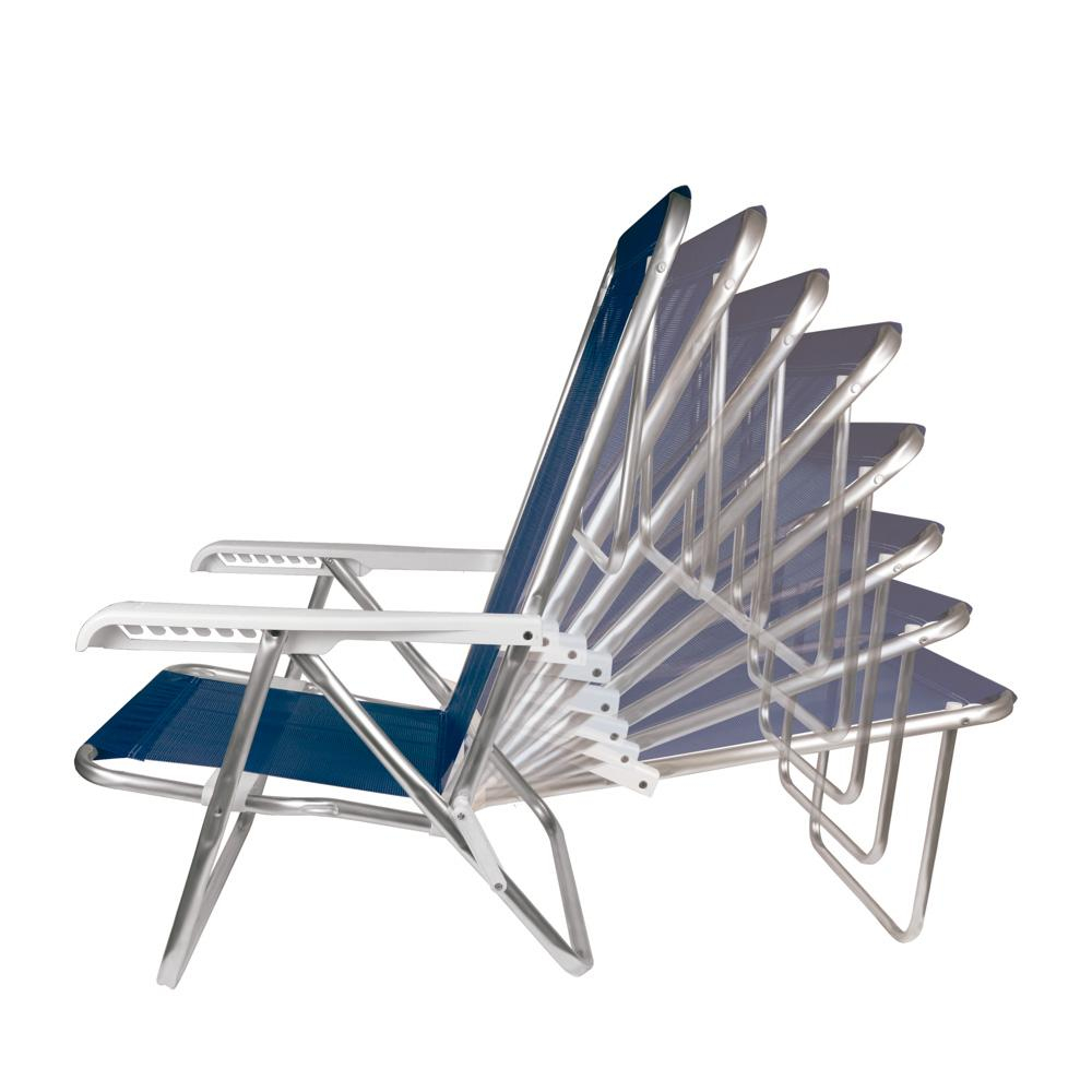 Cadeira Praia Reclinável Alumínio 8 Posições Tela Sannet Marinho - Mor